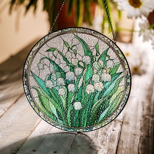 Lily of the Valley  Glass Suncatcher, Lilies With Butterflies Suncatcher, Gifts, Window Hanging, Indoor Decor,Sun Catcher,Lily Lovers