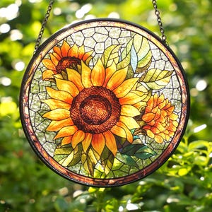 Sunflower Glass Suncatcher Floral Pendant Window Wall, Sunflower  glass hanging plant suncatcher window decor, Sunflower Suncatcher