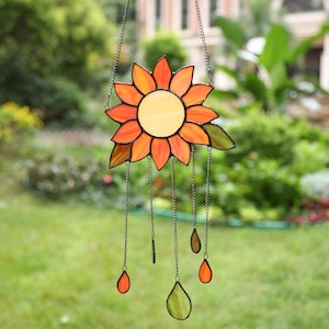 Sunflower Flower Suncatcher,Sunflowers Window Hanging,Stained Glass Flower,Wall Hangings Decor Glass Art,Housewarming Gift,Mother's Day Gift