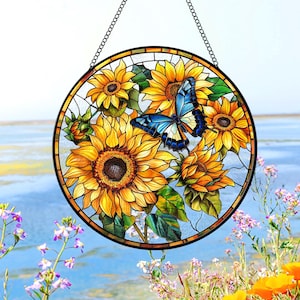 Sunflower Glass Suncatcher, Flower Glass Art, Gift For Mom, Mom Birthday Gift, Gift For Grandma, Floral Mom Gift, Window Hanging