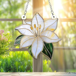 Lily Flower Acrylic Faux Window Hangings, Lily Flower Window Hangings, Lilies Flowers Decor, White Lily Suncatcher, Gift for Mom
