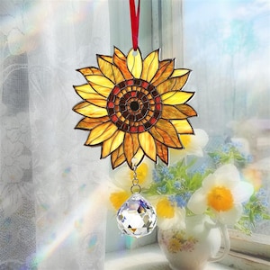 Sunflower Acrylic Suncatcher Hanging, Sunflower Crystal Suncatcher, Sunflower Window Hanging, Sunflower Ornament, Flower Garden Decor