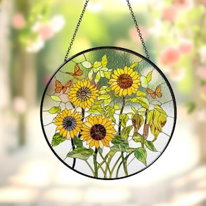 Sunflower Stained Glass Suncatcher Handmade Window,Nature Lovers Perfect For Home Garden Decor,Lightcatcher,Best Gift For Mother's Day Gift,