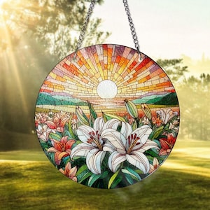 Lily Flower GLASS Suncatcher Hanging Decor, Flower Window hanging, Lily lover gift, Lily Flower suncatcher, Flower Lover, Lily Flower