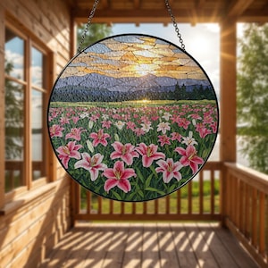Stargazer Lily Field Glass Suncatcher: Floral Window Decor