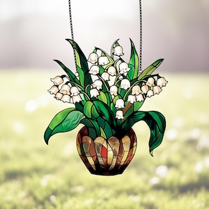Lily of the Valley Glass Suncatcher, Acrylic Window Hanging, Floral Home Decor, Kitchen Ornament, Gift for Mom, Lily Flower Lovers Gift