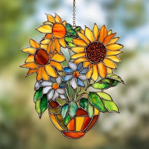 Handmade Sunflower Acrylic Suncatcher, Window Decor