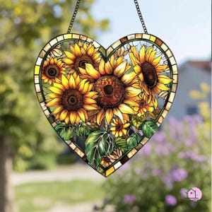Heart Sunflower Acrylic Suncatcher, Warm Golden Window Accent