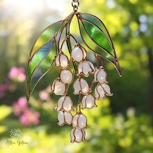 Lily of the Valley Acrylic Suncatcher, Faux Stained Glass Window Hanging, May Birth Flower Gift