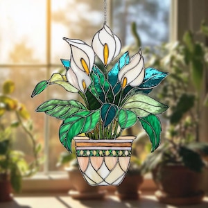 Peace Lily Acrylic Window Hanging Decor Home, Peace Lily Suncatcher Decor, Elegant Plant Art Wall Hanging, Gift For Her