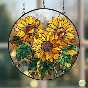 Sunflower Stained Glass Suncatcher, Bright Window Hanging, Floral Home Decor Gift