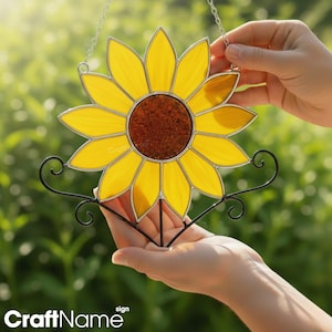 Sunflower Stained Glass, Floral Suncatcher for Window, Garden or Balcony Decoration, Gift for Mom, Wife, Girl Friends or Flower Lovers