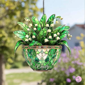 Custom Lily of the Valley Acrylic Suncatcher, Personalized Green Window Accent